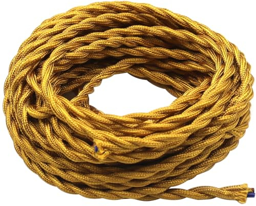 GOIYZTTR 10 Metros de Cable Textil de Lino Vintage Oro Cable Eléctrico Tejido Flexible Adecuado Para Lámparas y Accesorios de Iluminación de Bricolaje(2 * 0,75 mm²)