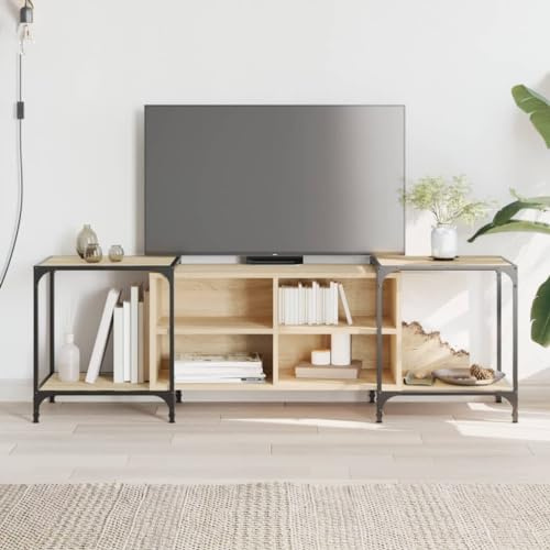 Homgoday Meuble TV en chêne Sonoma 155 x 37 x 50 cm en bois multicouche, meuble TV salon, table basse pour TV de salon industriel, support TV