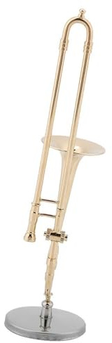 Kit Di Ornamenti Per Strumenti Musicali Replica Di Tromba Trombone In Miniatura Con Supporto E Custodia Modello Mini Strumento Placcato Oro Ornamenti Musicali(Trombone)