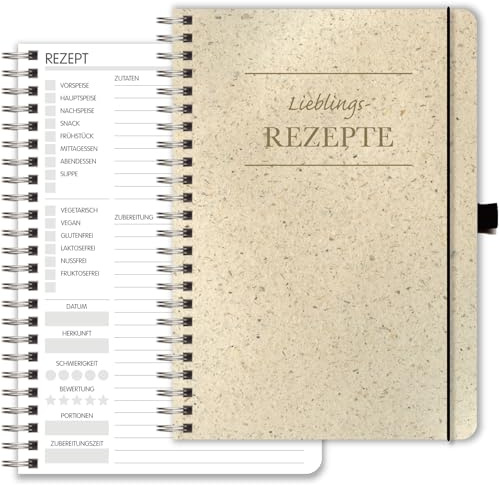 Rezeptbuch zum Selberschreiben A5, personalisierbar, Naturpapierdesign, Rezeptesammlung