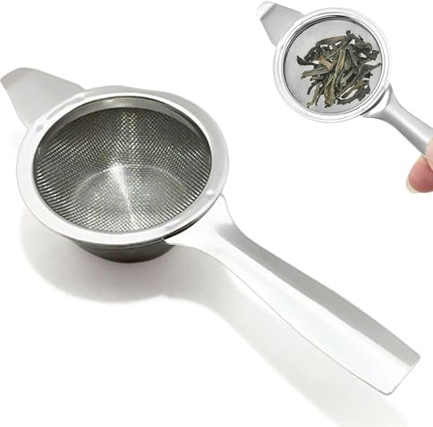 JYTDBCS Stainless Steel Tea Strainer and Bowl, Ultra Fine Mesh Tea, Traditional Shape, Stainless Steel Arm, Includes: [1 Single Arm Tea Strainer, 1 Bowl], Safe, Durable