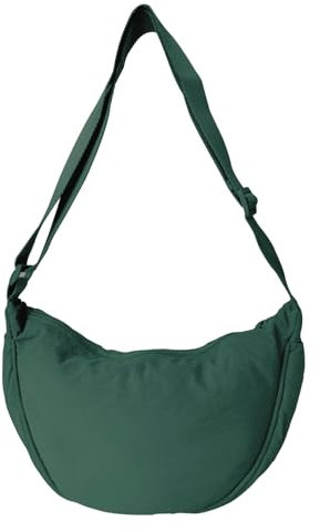 GoPaw Damen Halbmond Crossbody Schultertasche, Hobo Halfmoon Bag, Nylon Crossbody Bag Damen Halbmond Schultertasche mit verstellbarer Schultergurt, Einfarbige(Dunkelgrün)