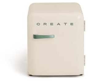CREATE / RETRO FRIDGE 50 SAGE/Frigorífico blanco roto maneta verde sage / 85W, minibar, un estante, diseño retro, 50 cm, dos repisas, capacidad de 48L, bajo consumo, 50x44x49,8 cm