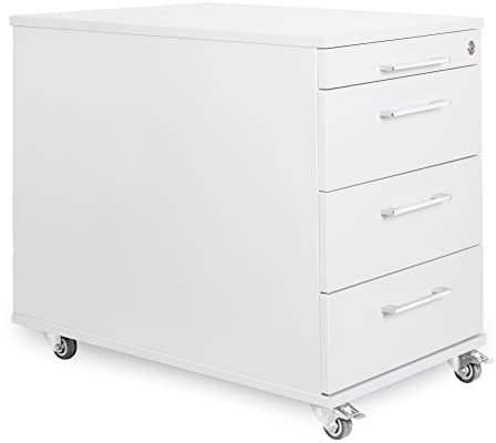 Eigentlich Rollcontainer 80 cm tief, 3 Schubladen und Materialauszug, Rollschrank B43xT80xH65 cm abschließbar, Schreibtischunterschrank versch. Farben (Weiß)