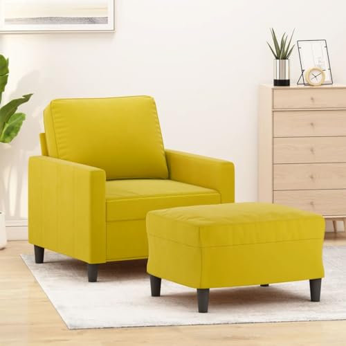 Somanki Sessel mit Hocker Gelb 60 cm Samt, Fernsehsessel, Kinosessel, Lesesessel, Tv Sessel, Ohrensessel, Armsessel, Seselstuhl Wohnzimmer - 3201051
