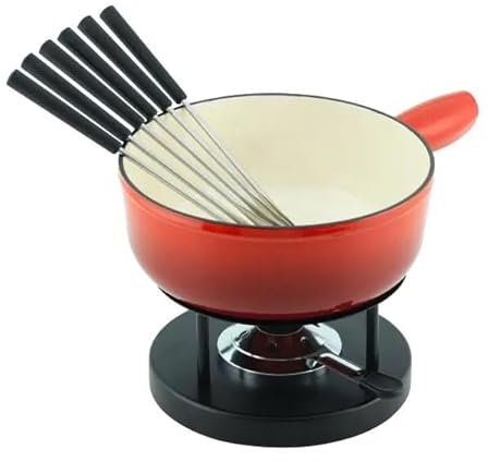 OYWEHECE Cast Iron Fondue Set with Adjustable Burner, Perfect for Chocolate, Caramel, Meat, 4-6 Person