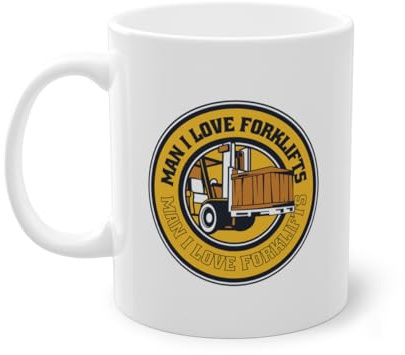Taza de café Man I Love Forklifts para conductor de montacargas | Carretilla elevadora telescópica Carretilla elevadora Taza blanca (04679B)