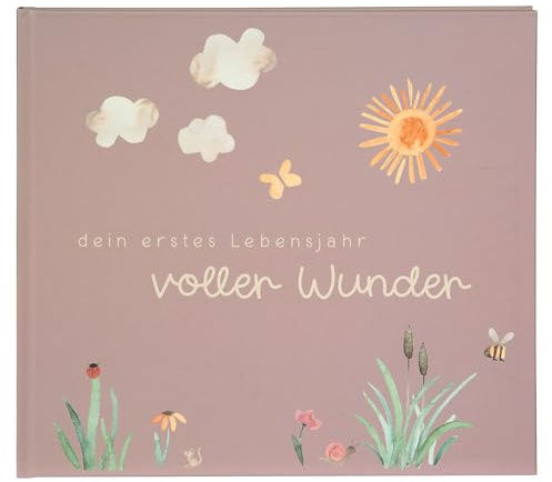 goldbuch 50511 Babytagebuch Voller Wunder Wiese, Babyfotoalbum Altrosa | Tagebuch mit Kunstdruck-Motiv Wiese, Babybuch 24,5 x 22,5 x 3,5 cm, Babyalbum mit 100 illustrierten Seiten, Made in Germany