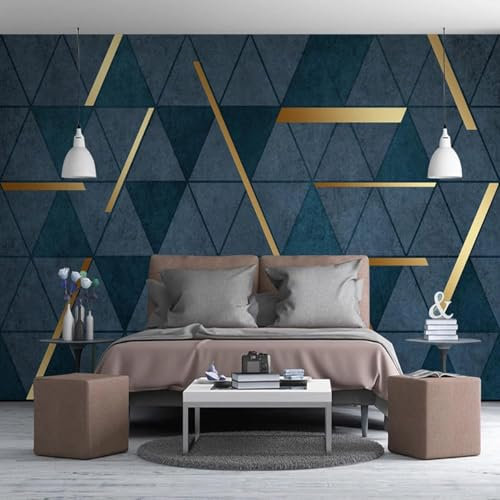 XLMING Triangle Géométrique Abstrait Ligne D'Or 3D Papier Peint Décoratif Bureau Salle à Manger Salon Chambre à Coucher Canapé TV Mur-150cm×105cm