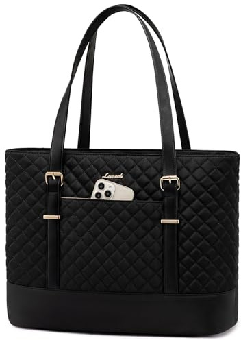 LOVEVOOK Laptoptasche Damen 17,3 Zoll, Handtasche Shopper Business Tasche Aktentasche Lehrertasche mittelgroß, Wasserdicht Notebooktasche Tote Bag für Büro Uni Schwarz,L