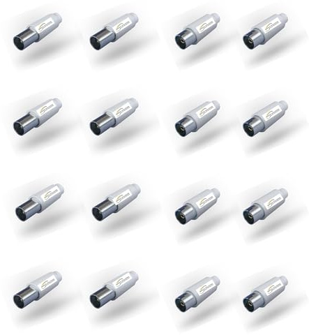 SERVICEWEBSHOP | Connettori Coassiali per Cavi Tv Antenna e Digitale Terrestre, Maschio e Femmina, Antenne TV DVB-C Radio e DVB-T2 per Antenna SAT Coassiale 4K UHD (SET 16 PZ (8 MASCHI + 8 FEMMINE))