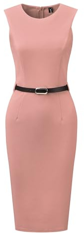 Allegra K Mujer Vestido De Tubo con Cinturón Cuello Redondo Sin Mangas Casual Vestidos De Oficina Rosa S