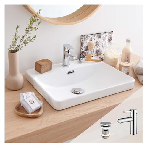 MOB-IN Lea - Lavabo da incasso rettangolare 48 x 37 + rubinetto + piletta