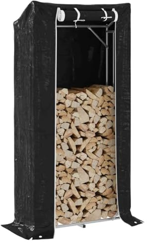 Homgoday Leñero con Protector de Lluvia 100x40x200 cm Acero galvanizado Estante metálica para leña,Soporte de Almacenamiento para Interiores y Exterior