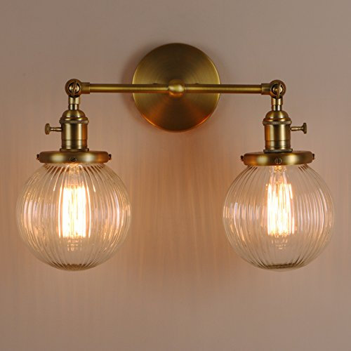 Aplique doble industrial vintage con pantalla de vidrio transparente acanalado para cocina, bar, loft, estilo antiguo