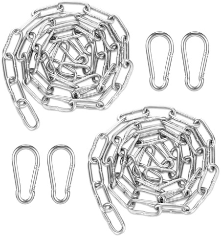 2 Stück Kette Edelstahlkette Meterware 1M Diameter 3MM, 304 Stahlkette mit 4 PCS Edelstahl Karabiner, Gliederkette Meterware zum Aufhängen für Hundekette, Hängesessel & Verlängerungskette