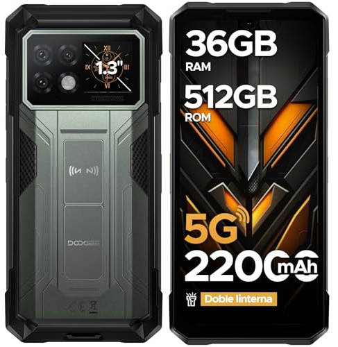 DOOGEE S200 MAX Movil Irrompible 5G, 6.72’’ FHD+ 120Hz, 1.3”Pantalla Secundaria Móvil Resistente,22000mAh(66W), Android 15, 36GB+512GB/2TB TF 108MP+32MP+20MP Movil Rugerizado, NFC/OTG/Face ID/WiFi 6