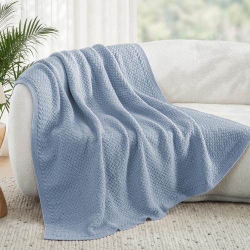 Whale Flotilla Manta de Chenilla Punto Cálida y Suave 130 x 150 cm | Manta Decorativa Para Sofá y Cama, Ligera, Transpirable, Adecuada para Todas Las Estaciones, Azul Grisáceo