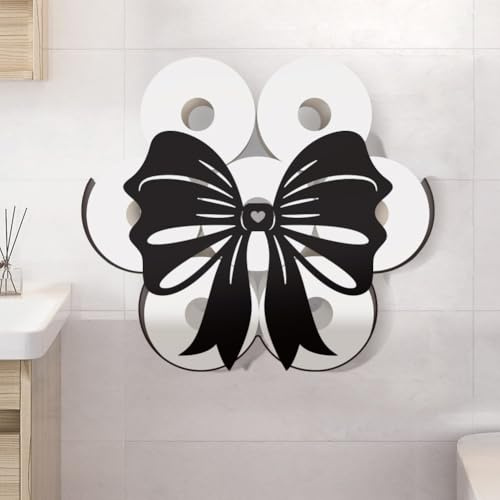 WADORN Divertente porta carta igienica in metallo, con fiocco nero, decorativo, in metallo, per 8 rotoli extra, organizer da parete autoportante per bagno, armadietto da bagno