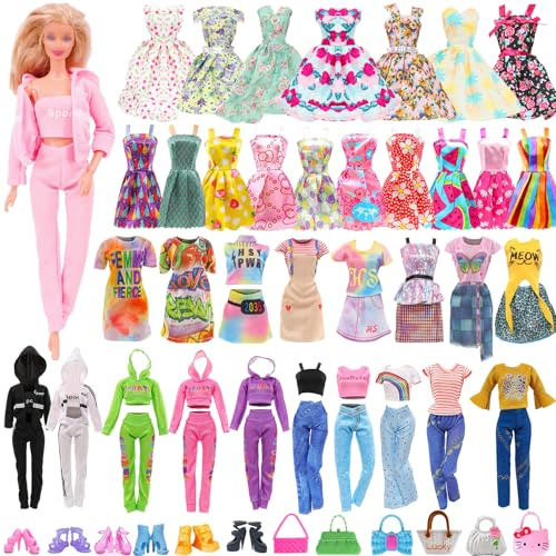 32 Vestiti e Accessori per 11,5 Bambole, Inclusi Tute Sportive Vestiti Alla Moda Mini Vestiti Tops Pantaloni Fiori Abiti Borsa Scarpe Abbigliamento & Accessori per Bambola Princess Principessa