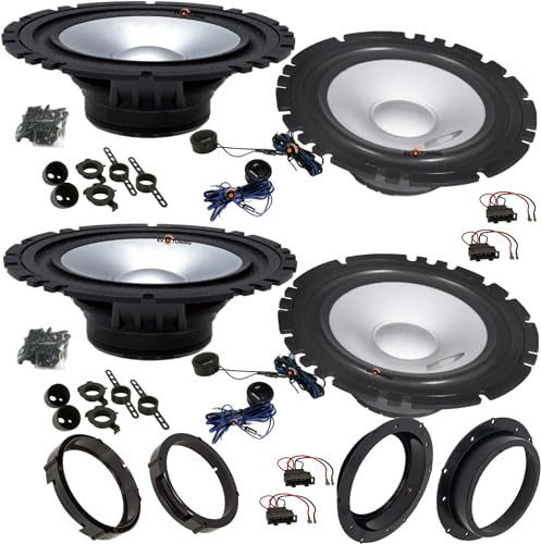 EvoTuning Kit 8 Casse Altoparlanti per VW Golf V Mk5 dal 2003 al 2008 Anteriori e Posteriori compatibile con Alpine Sxe-1750S 4 Wooter 4 Tweeter + Set 4 Anelli Adattatori 4 Cavi (no plug and play)