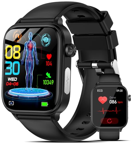 Marsyu Reloj Inteligente Hombre Mujer con 𝐄𝐂𝐆/Ácido Úrico/Lípidos,1.96 Smartwatch con Detección BMI/Fatiga/Pulsómetro/Temperatura Corporal/ρresιón Arterιαl/Sueño Smartwatchs para Android iOS