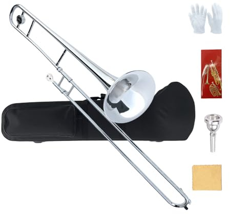 ModouString Bb Tenor Slide Trombone – B Flat Brass Trombone Nickel Plated - Includes Hard Case, Mouthpiece & Cleaning Kit – Fit for Musicians and Beginners（12.7 mm & 205 mm）