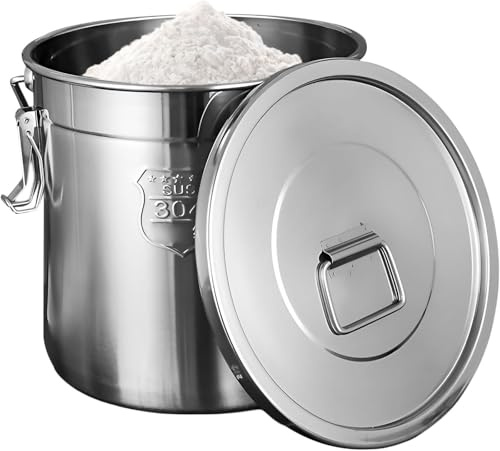 Contenitore Ermetico in Acciaio Inox 304 Barile Sigillato, Secchio per La Conservazione Dell'olio di Riso con Coperchi Contenitore per Alimenti per Farina, Chicco di caffè, Latte, One Color, 10L