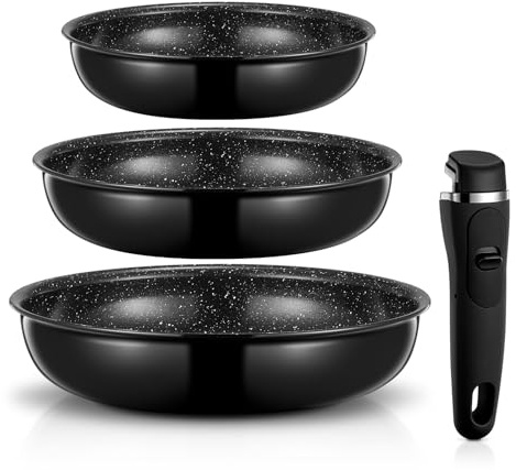 FOHERE Frying Pans Nonstick with Detachable Handle, 20 24 28 CM Ceramic Frying pan, Oven Safe Skillets and Frying Pan, Compatible with All Stoves, Aluminum Induction Frying Pan