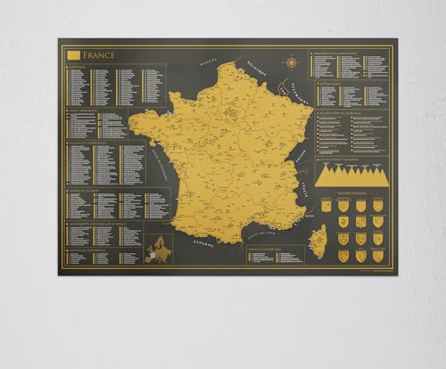 Carte à gratter de la France - grand format (format A1, 84,1 cm x 59,4 cm), magnifique affiche décorative murale au design raffiné