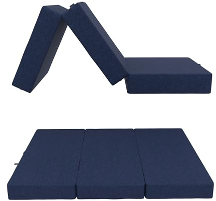 Vikbar gästsängmadrass – 140 x 195 x 15 cm mörkblå – bärbar camping resesäng platsbesparande golvmadrass för hem, utomhus och bilanvändning