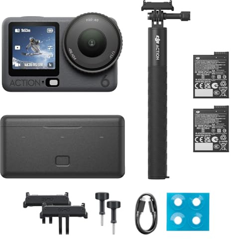 DJI Osmo Action 6 Pack Esencial, cámara de acción con Sensor Cuadrado de 1/1.1 Pulgadas, Apertura Variable, Resistente al frío, batería de 4 Horas, cámara de acción 4K Ideal para Uso Diario