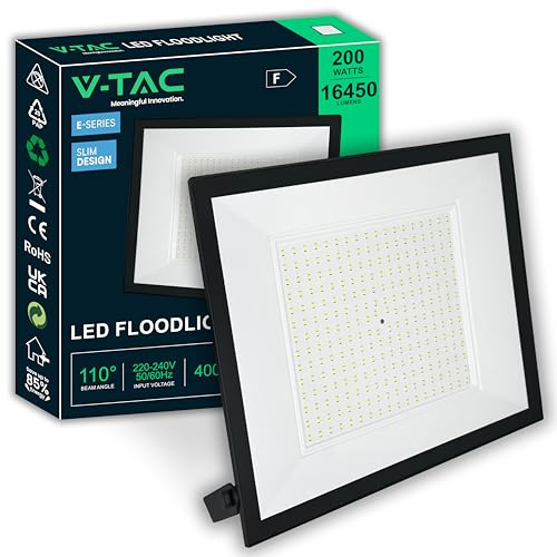 V-TAC Projecteur LED Extérieur 200W - [High Performance]- IP65 – 16450 Lumen – Lampe Étanche pour Maison, Jardin, Garage, Entrepôt - Lumière Blanc Neutre 4000K