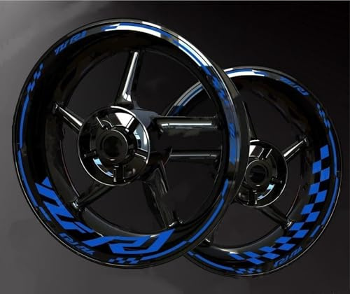 Felgenr Sticker Felgenaufkleber Für Yamaha YZFR1 YZF-R1 YZF R1 – Reflektierende, Nabenaufkleber, Streifenaufkleber-Set Motorrad Felgen Aufkleber Komplett(Blau)