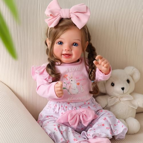 BABESIDE 20 Zoll Reborn-Baby Mädchen - lebensechte Reborn Puppe mit weichem Stoffkörper, langem braunem Haar, realitätsnah wie EIN Neugeborenes, mit Outfit & Zubehör für Kinder ab 3 Jahren