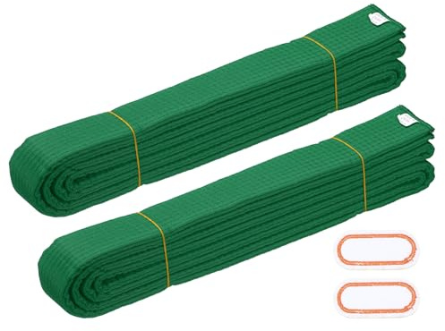 YELARXI Karate Belt, Martial Arts Ranking Belts with Name Tag Solid Cotton Double-Layered Core Long Soft Uniform Training Equipment Fitting for (Taekwondo/Karate/Judo) 6.6ft&2Pcs&Green