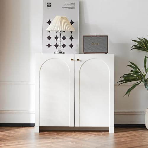 HaoChrymec Aparador Sideboard con Tablero De Partículas, 2 Puertas, Almacenamiento Estante, Highboard con Superficie Lisa, para Dormitorio, Sala De Estar, Pasillo, Blanco, 80x40x80 cm
