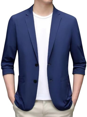 Generico Blazer Uomo Casual Traspirante Leggero Taglie Forti Giacca Elegante Tinta Unita da Lavoro Smoking da Cerimonia Slim Fit Primaverili Estive per Business