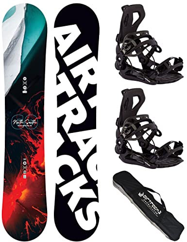 AIRTRACKS Snowboard Set Tabla North South Four Camber Wide Hombre 157 - Fijaciones Master L - SB Bag