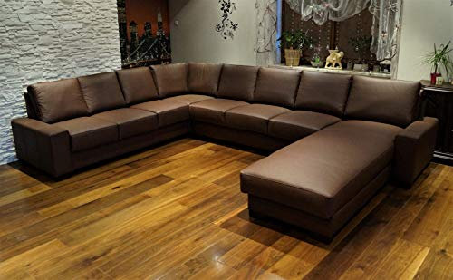 Quattro Meble Super große 9 Sitzer Echtleder Ecksofa California U-Form 200x345x275cm mit Ottomane Ledersofa Echt Leder Eck Couch große Farbauswahl !!!