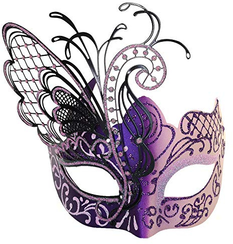 Rosa/lila fjäril strass metall venetianska kvinnor mask för maskerad/Mardi Gras fest/sexig kostym boll/bröllop