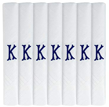 Herren-Taschentücher mit Initialen bestickt, mit Satin-Bordüre, verschiedene Buchstaben, Weiß, 7 Stück, K, 85