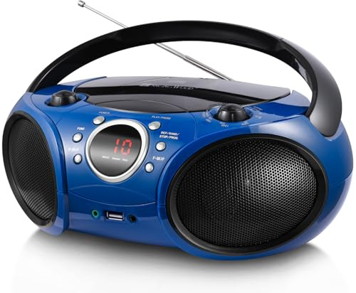 Singingwood Portable CD Player Boombox AM FM Radio, Bluetooth, USB Port CD-R/RW, MP3 CDs, 3.5mm Aux Input and Headphone Jack-Dual Power AC/Battery Stereo Sound System for Home & Outdoor (Blue)