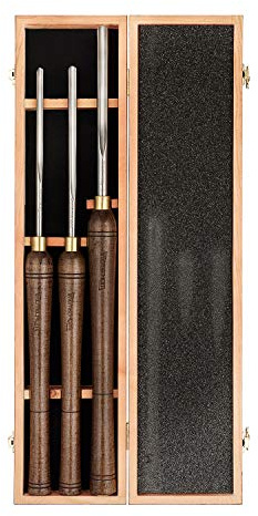 IMOTECHOM 3-Pieces HSS Bowl Gough Lathe Chisel Set Wood Turning Tools with Wooden Box, 1/4-Inches, 3/8-Inches and 1/2-Inches