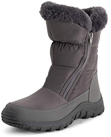 Polar Femmes Mousse A Mémoire Ouverture Double Fermeture Eclair Nylon Imperméable Fausse Fourrure Doublée L'hiver Bottes De Neige - Gris - UK5/EU38 - YC0664