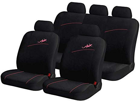 YangD Autositzbezüge Set, Universal Sitzbezüge Auto Vordersitze und Rückbank Komplettset mit Gecko Stickerei for Auto Zubehör Innenraum (Color : Black pink)