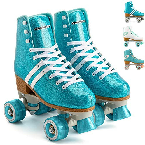 Osprey Retro Quad Rollschuhe für Erwachsene - Damen Schnürschuh High Top Roller Boots - Mehrere Designs, Glitter Blue, UK Adult 7/EU 41
