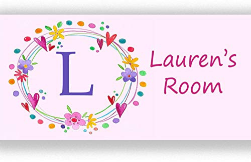 Personalised Girls Door Sign Metal Name Plate – Kids Bedroom Decor- Unicorn Rainbow Birthday Gift UK- More Designs (Flower Ring)