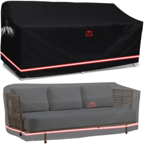 Turtle Life Gartensofa Abdeckung, Gartenbank Wasserdicht für 3-4 Sitzer Gartensofa, Gartensofa Abdeckung kein Verblassen innerhalb von 2 Jahren, schwarz 264 x 102 x 89CM