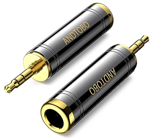 ANDTOBO Adattatore per Cuffie Stereo in Rame Puro da 2 Pezzi da 6,35 mm a 3,5 mm, Adattatore Stereo da 3,5 mm Maschio a Jack da 6,35 mm Femmina per Cuffie, Adattatore per Amplificatore-Nero